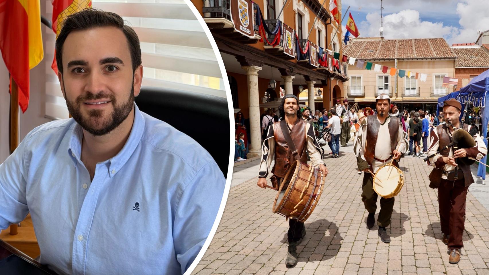El alcalde de Villalón de Campos, José Ángel Alonso, y una imagen de una edición anterior del Mercado Comarcal y la Feria Agroalimentaria (Leticia Pérez - Ical).