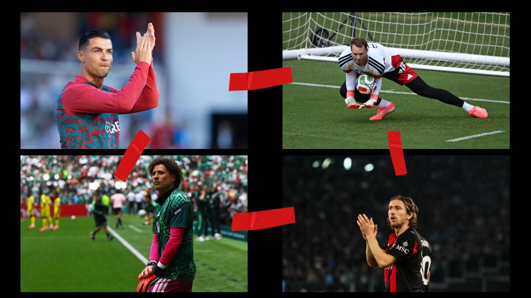 Montaje de Cristiano Ronaldo, Neuer, Ochoa y Modric.