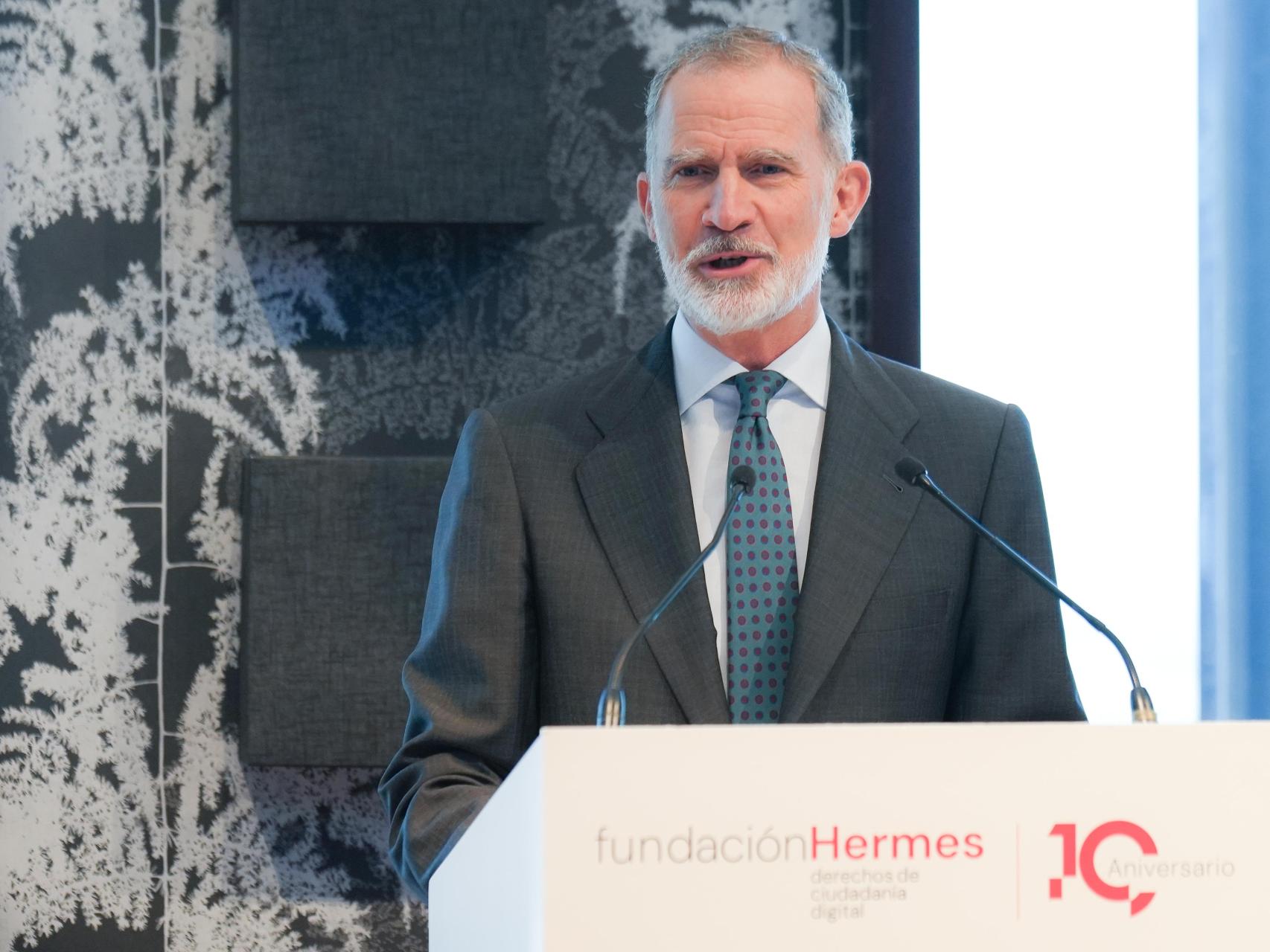 El Rey Felipe VI, durante su discurso sobre la Inteligencia Artificial, en el acto organizado por la Fundación Hermes.