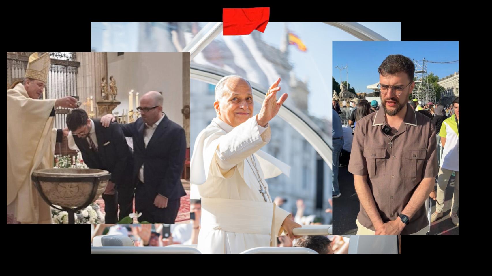 En el centro de la imagen, el papa León IX, flanqueado por sendas imágenes del filósofo Ernesto Castro.