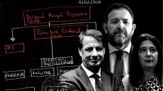 Vicente Fernández, Miguel Ángel Figueroa y Leire Díez, junto al organigrama de la Sepi dibujado en la agenda de la 'fontanera' del PSOE.