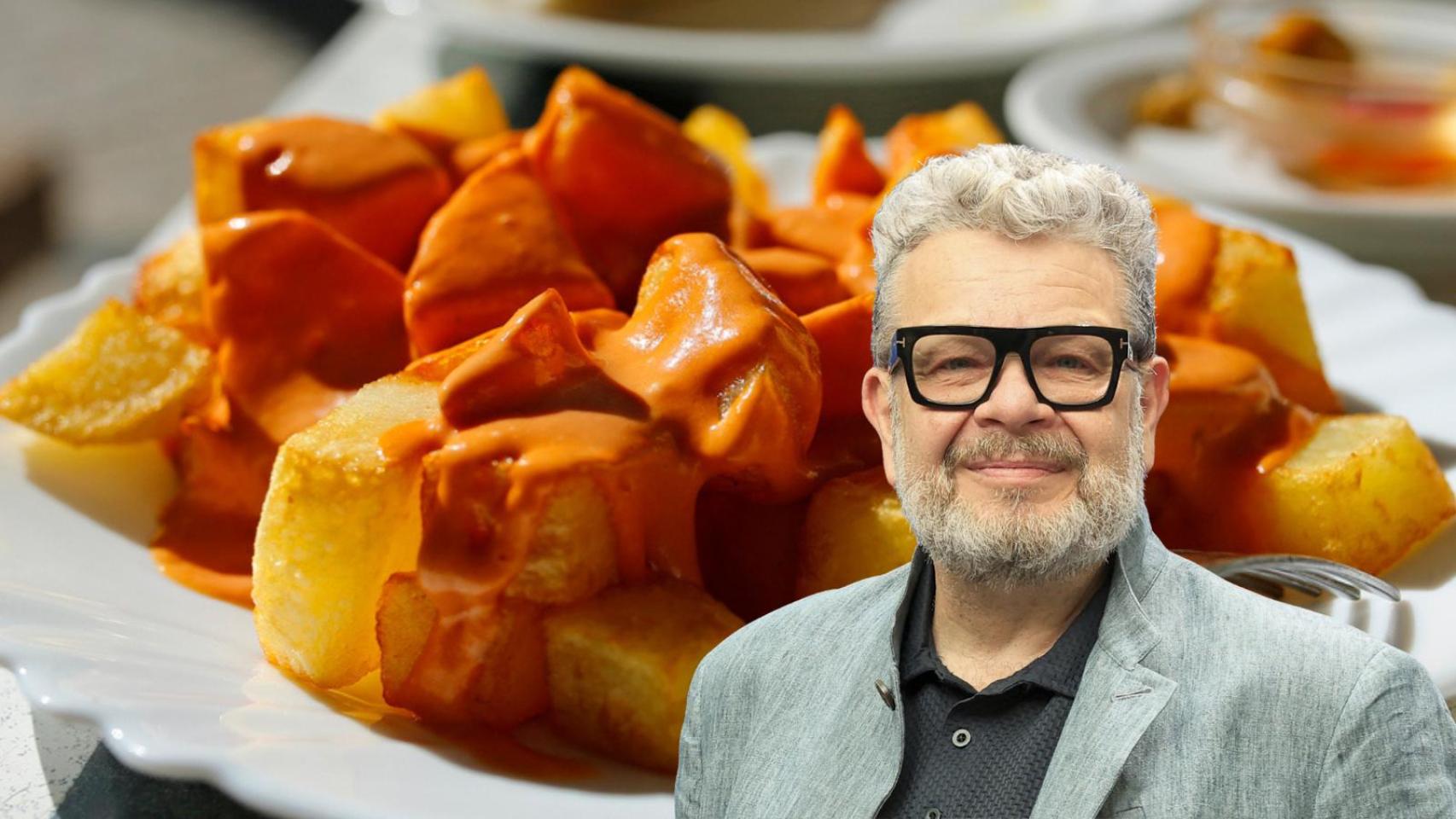 Alberto Chicote junto a unas patatas bravas.