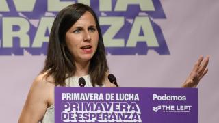 La secretaria general de Podemos, Ione Belarra, durante la jornada ‘Primavera de lucha, primavera de esperanza’, en el Círculo de Bellas Artes.  