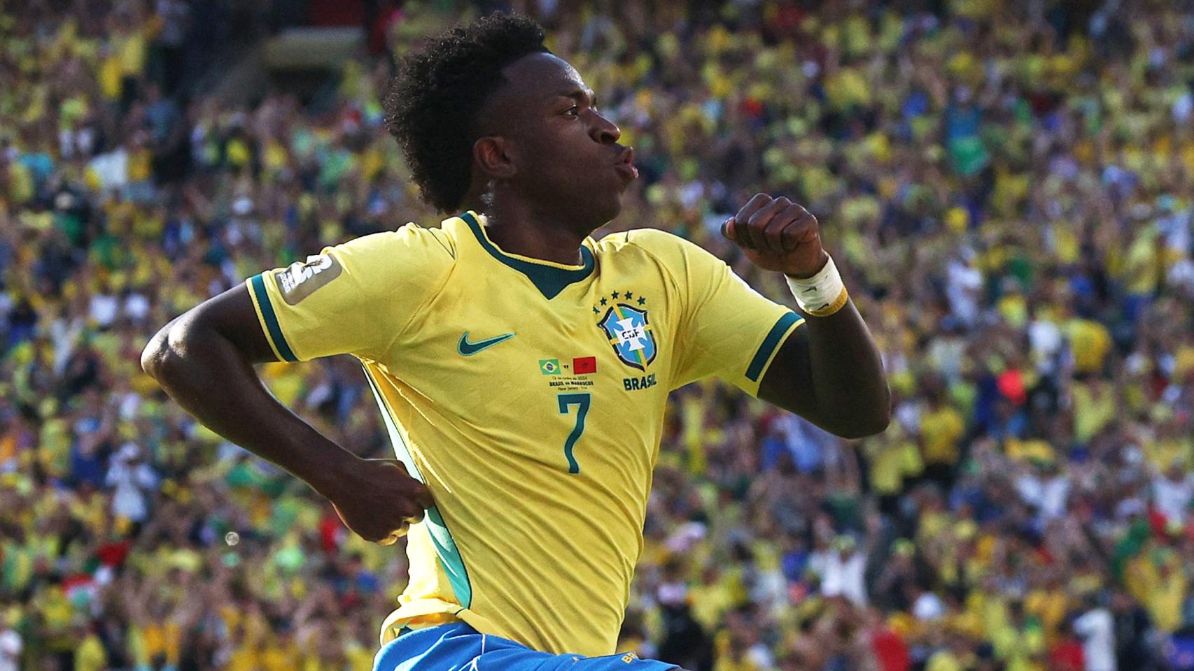 Vinicius celebra su gol ante Marruecos.