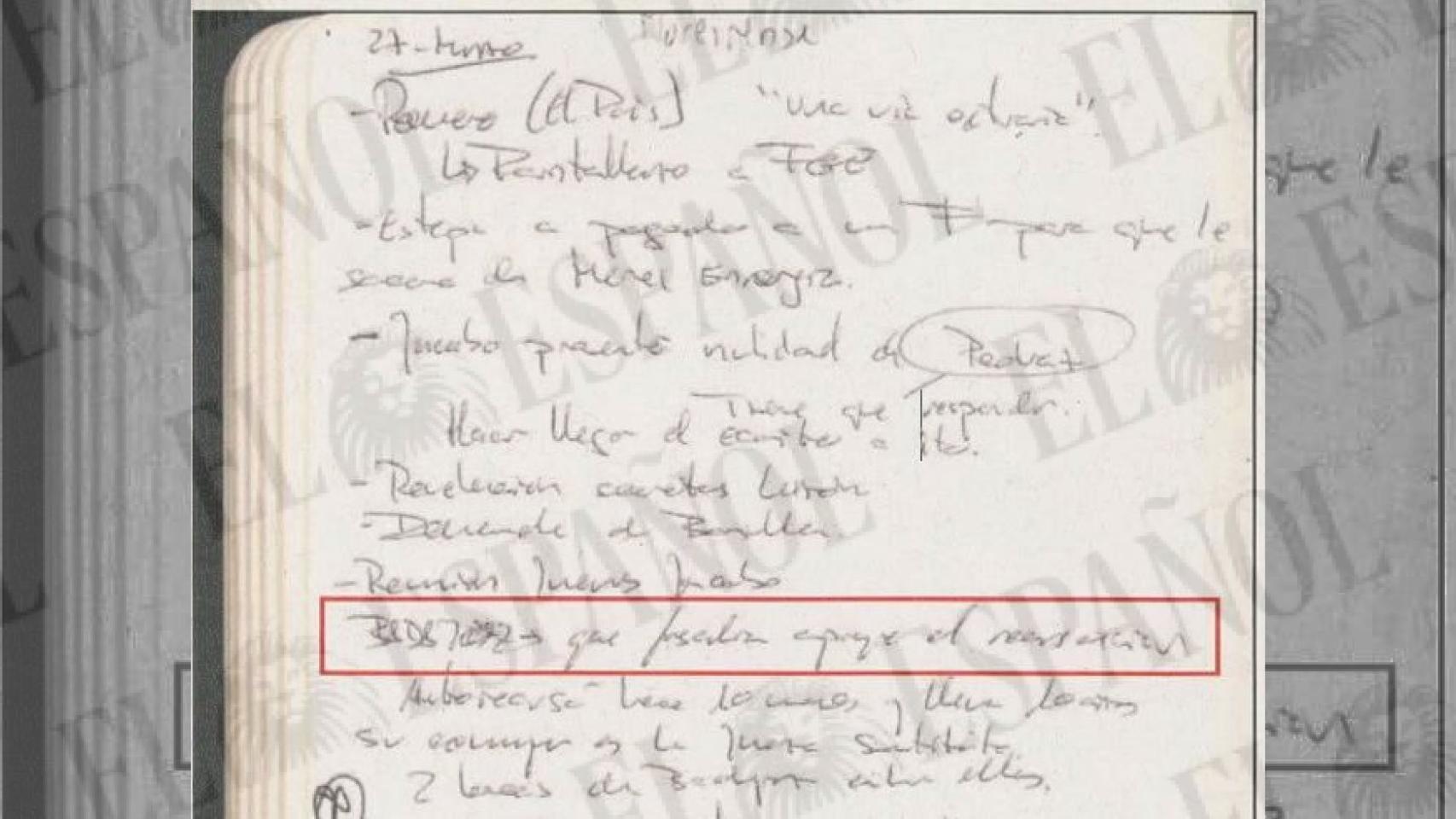 Anotaciones en la agenda de Santos Cerdán, exsecretario de Organización del PSOE.