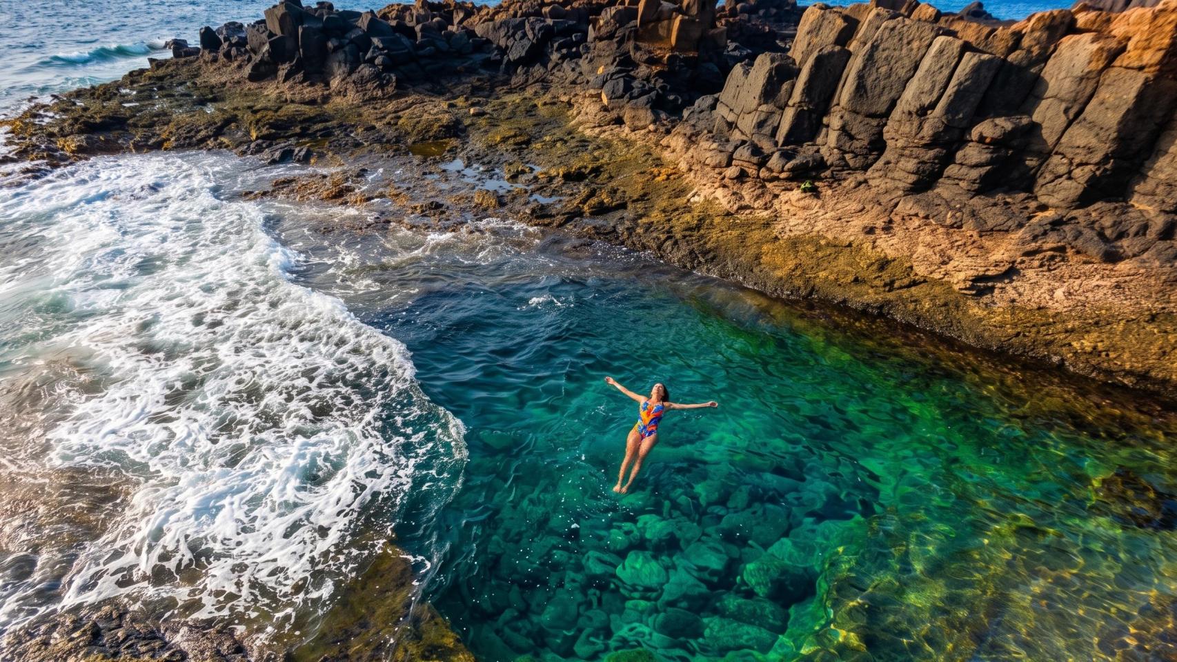 Mujer bañándose en Caleta de Fuste