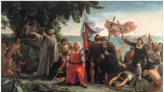 'Primer desembarco de Cristóbal Colón en América', de Dióscoro Puebla y Tolín (1862). Museo del Prado