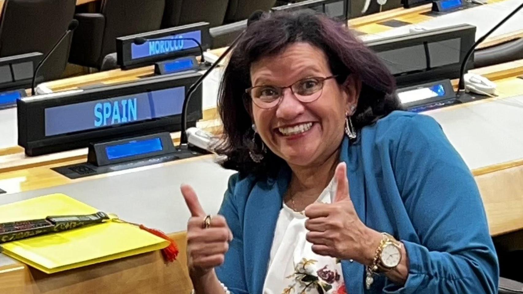 Annette Falcón en su intervención frente a la Organización de las Naciones Unidas
