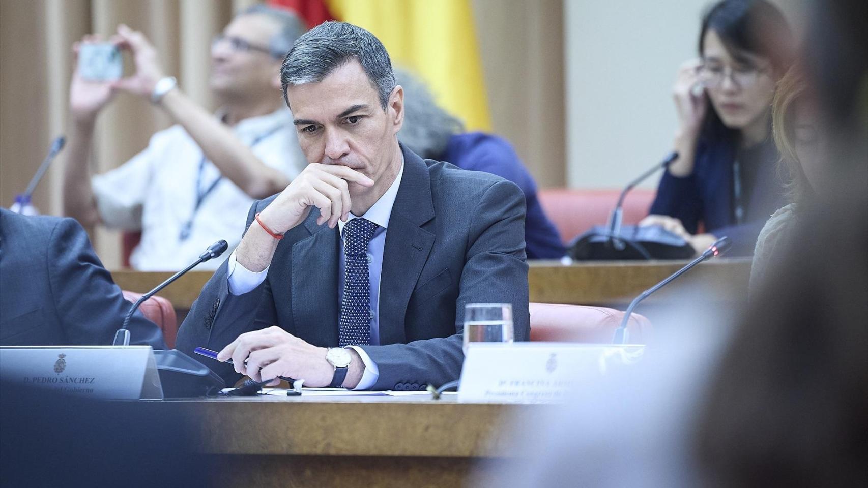 El presidente Pedro Sánchez, el miércoles durante la reunión del Panel de Expertos en IA de Naciones Unidas, en el Congreso de los Diputados.