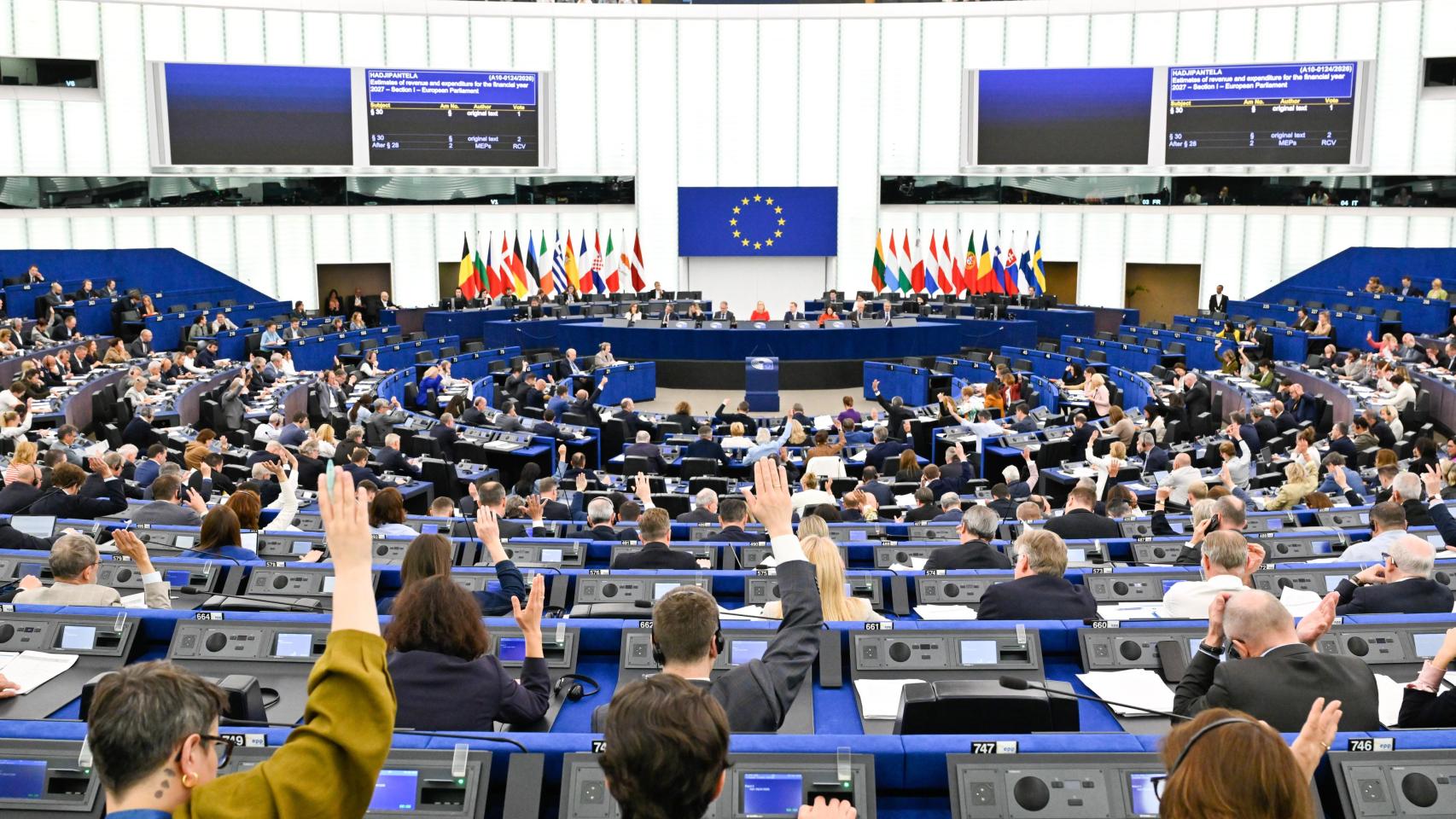 El pleno de la Eurocámara, durante las votaciones de este jueves en Estrasburgo