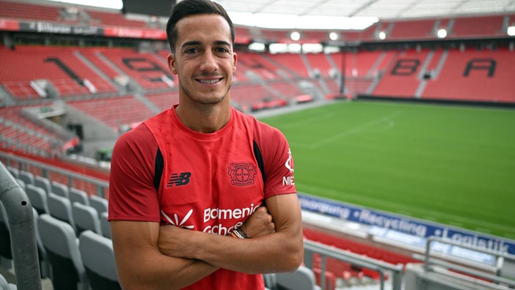 Lucas Vázquez, en su presentación como jugador del Bayer Leverkusen.