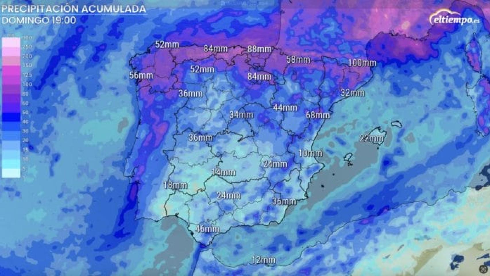 Precipitación acumulada hasta el domingo
