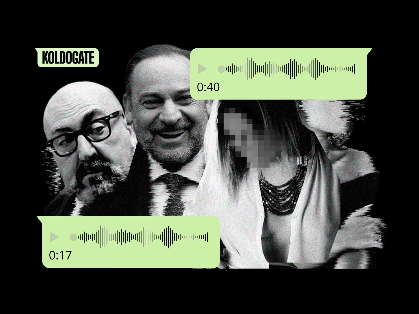 Koldo García, José Luis Ábalos junto a Jésica Rodríguez y una mujer que representa a Melisa, la otra mujer que estuvo en el piso de Atocha 25.