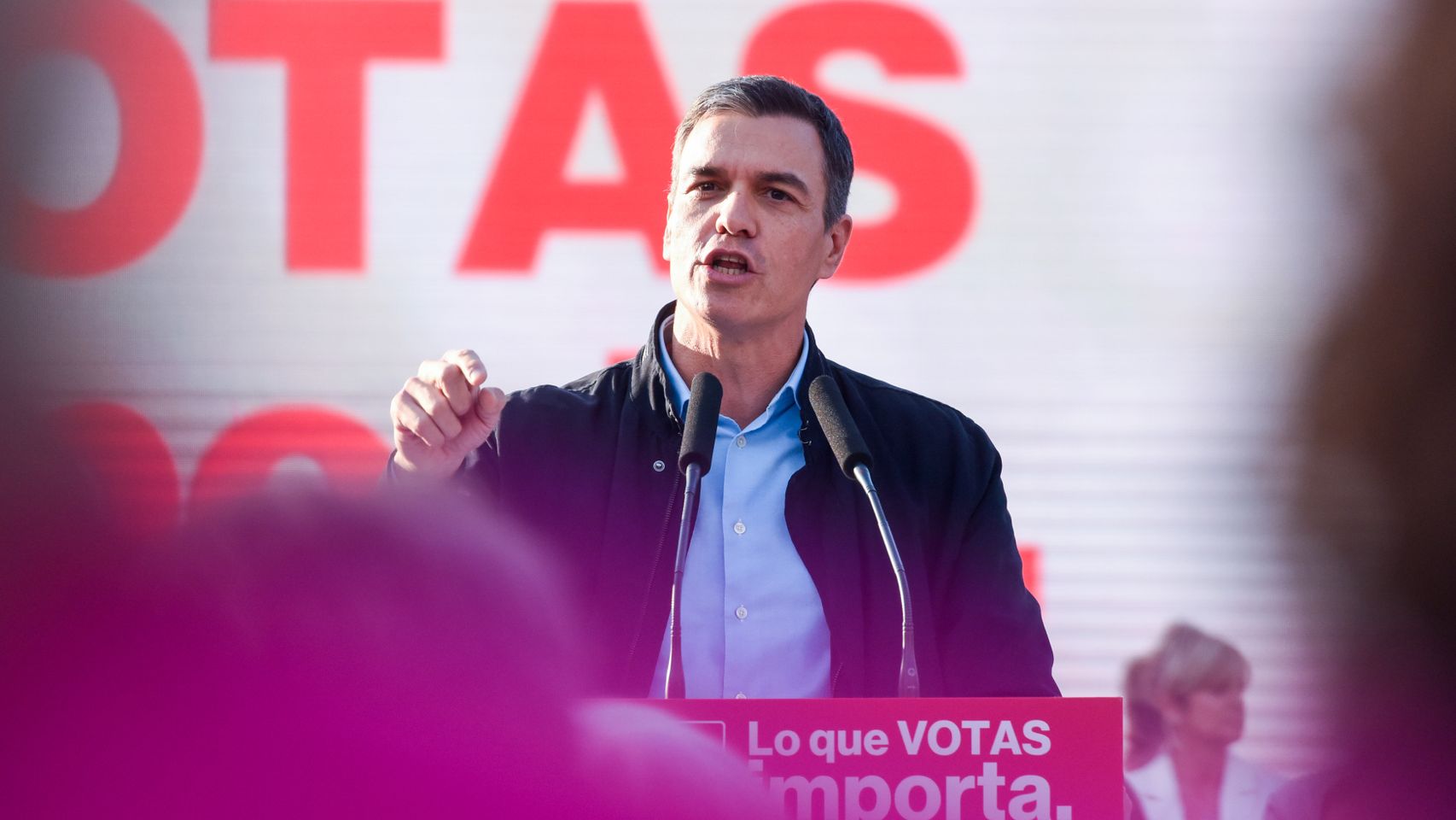 El presidente del Gobierno, Pedro Sánchez, durante una intervención en un acto electoral previo a las elecciones autonómicas y municipales del 28-M.