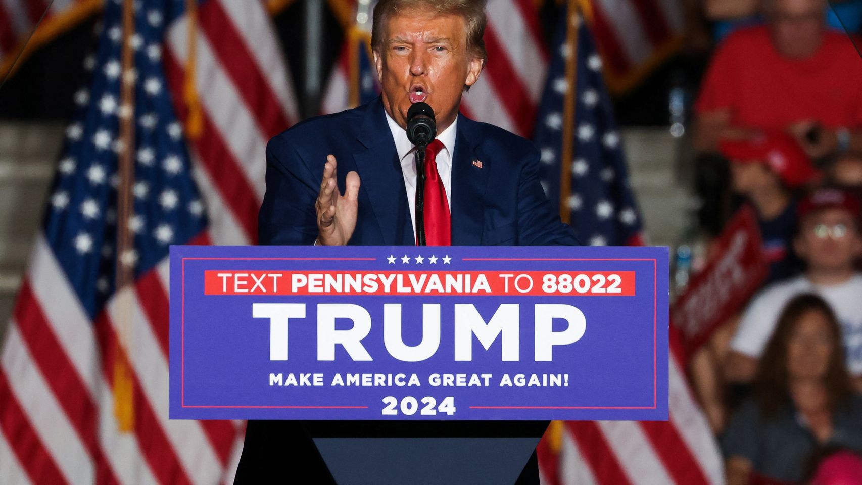 Donald Trump habla durante un acto de campaña en Erie (Pensilvania), el pasado 29 de julio.