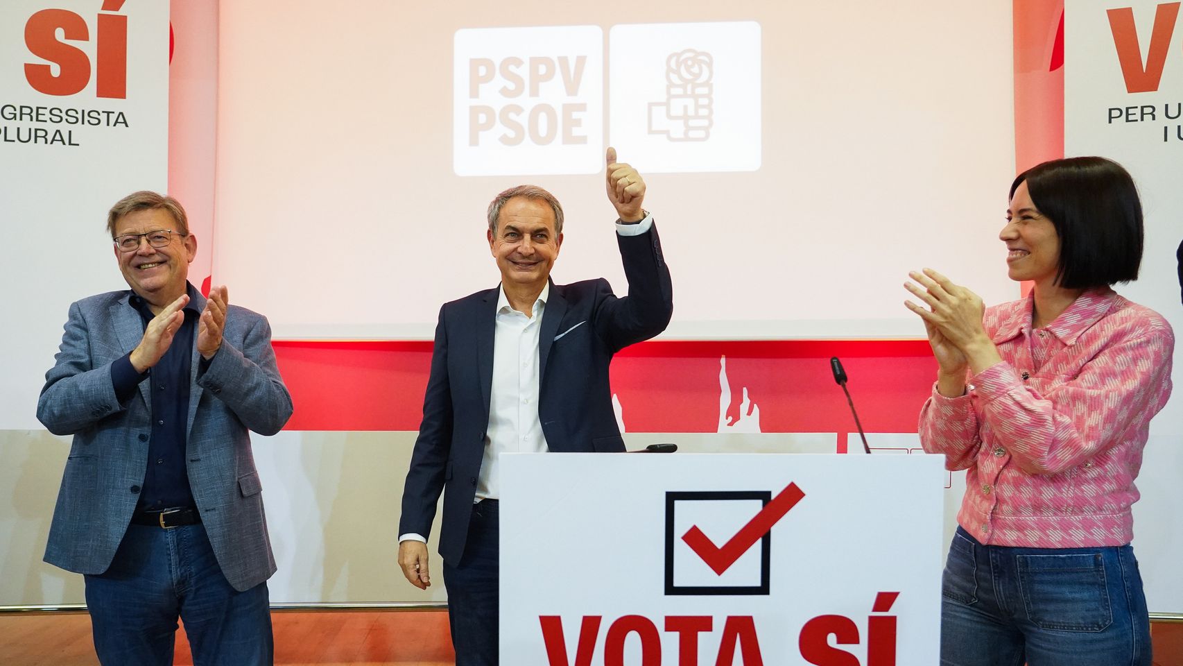 Zapatero, junto a Puig y la ministra Diana Morant