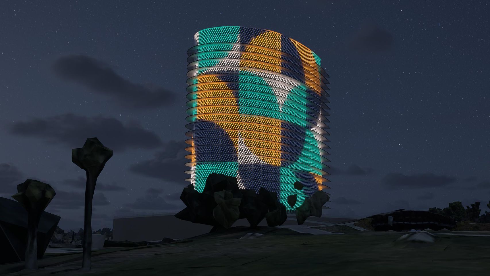 Render de la nueva iluminación de la Torre del Agua.