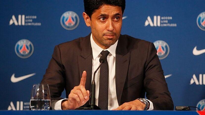 Nasser Al-Khelaifi, en una rueda de prensa del PSG.