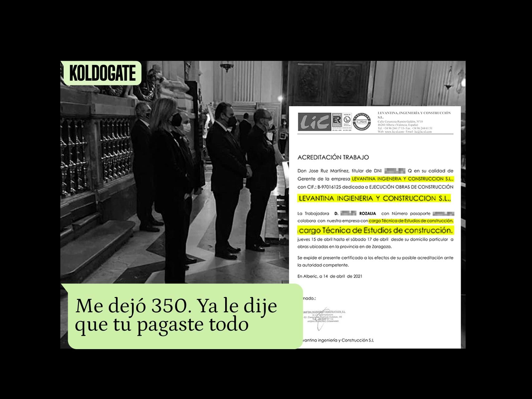 Pilar Alegría y José Luis Ábalos, en su visita al Pilar, junto al salvoconducto emitido por Pepe Ruz para una de las prostitutas y el mensaje a Koldo de esa misma mujer.