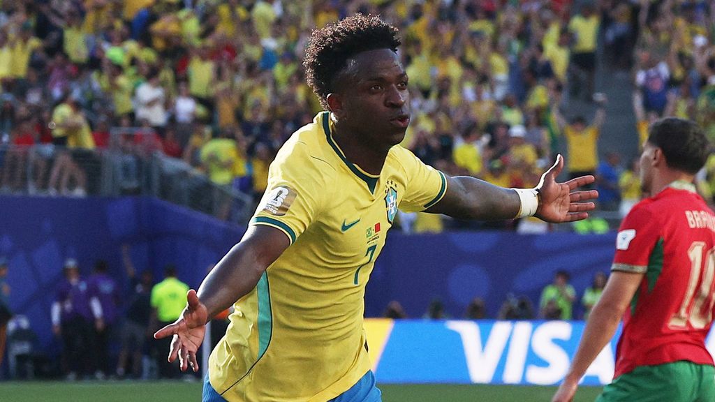 Vinicius celebra su gol contra Marruecos en el Mundial.