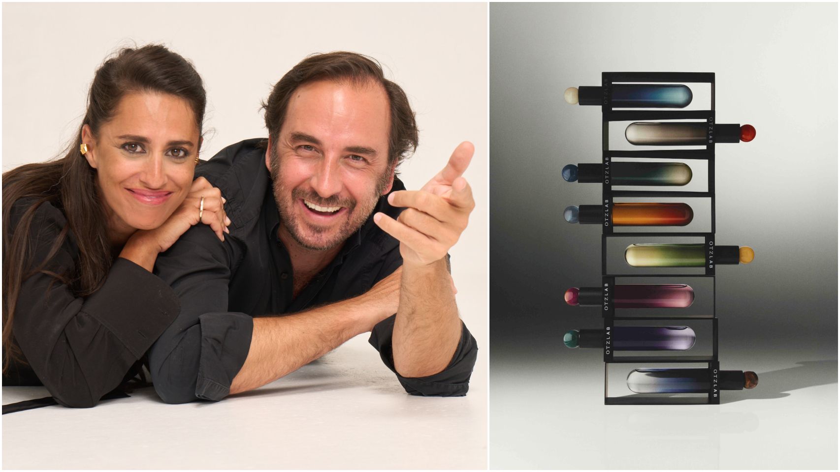 Caterina Pañedo y Paul García de Oteyza junto a sus ocho perfumes. 