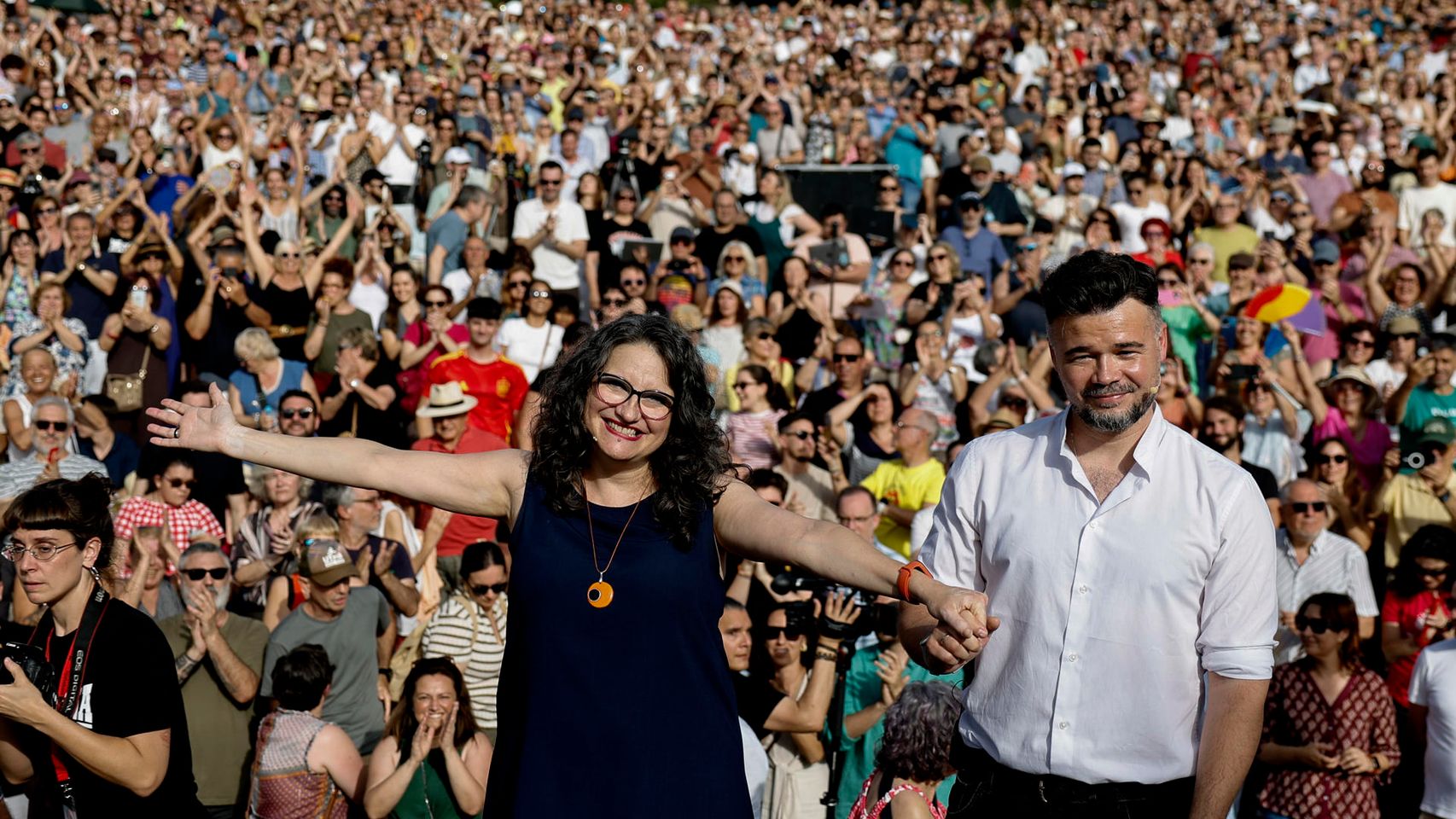 Rufián y Oltra ensayan en Valencia el frente común de la izquierda: «Es nuestra responsabilidad unirnos»