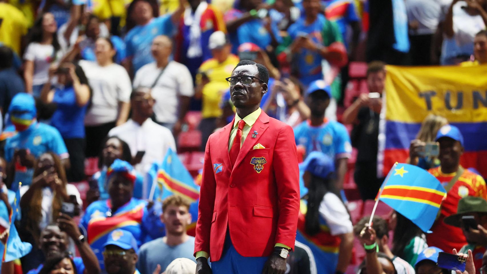 Lumumba Vea, antes del partido entre Colombia y RD Congo en el Mundial.