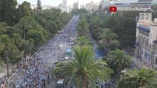 La fiesta del ascenso del Málaga a Primera División. desde el aire