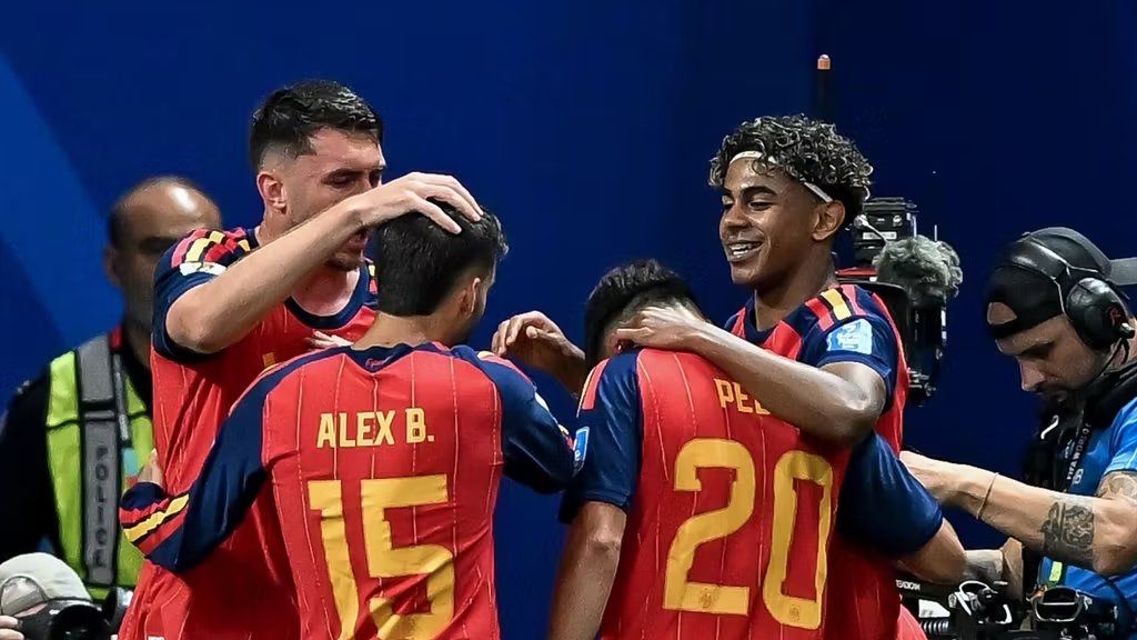 Los jugadores de la selección celebran un gol de España en el Mundial.