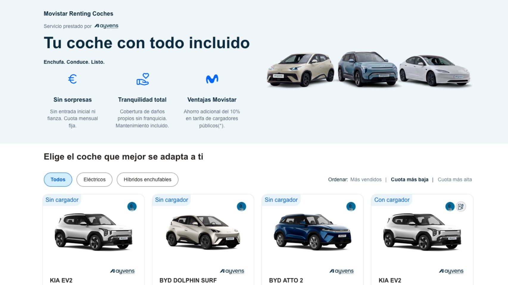 Web de renting de Movistar