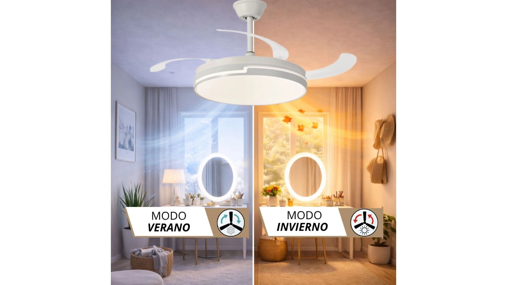 Ventilador de techo con luz LED.