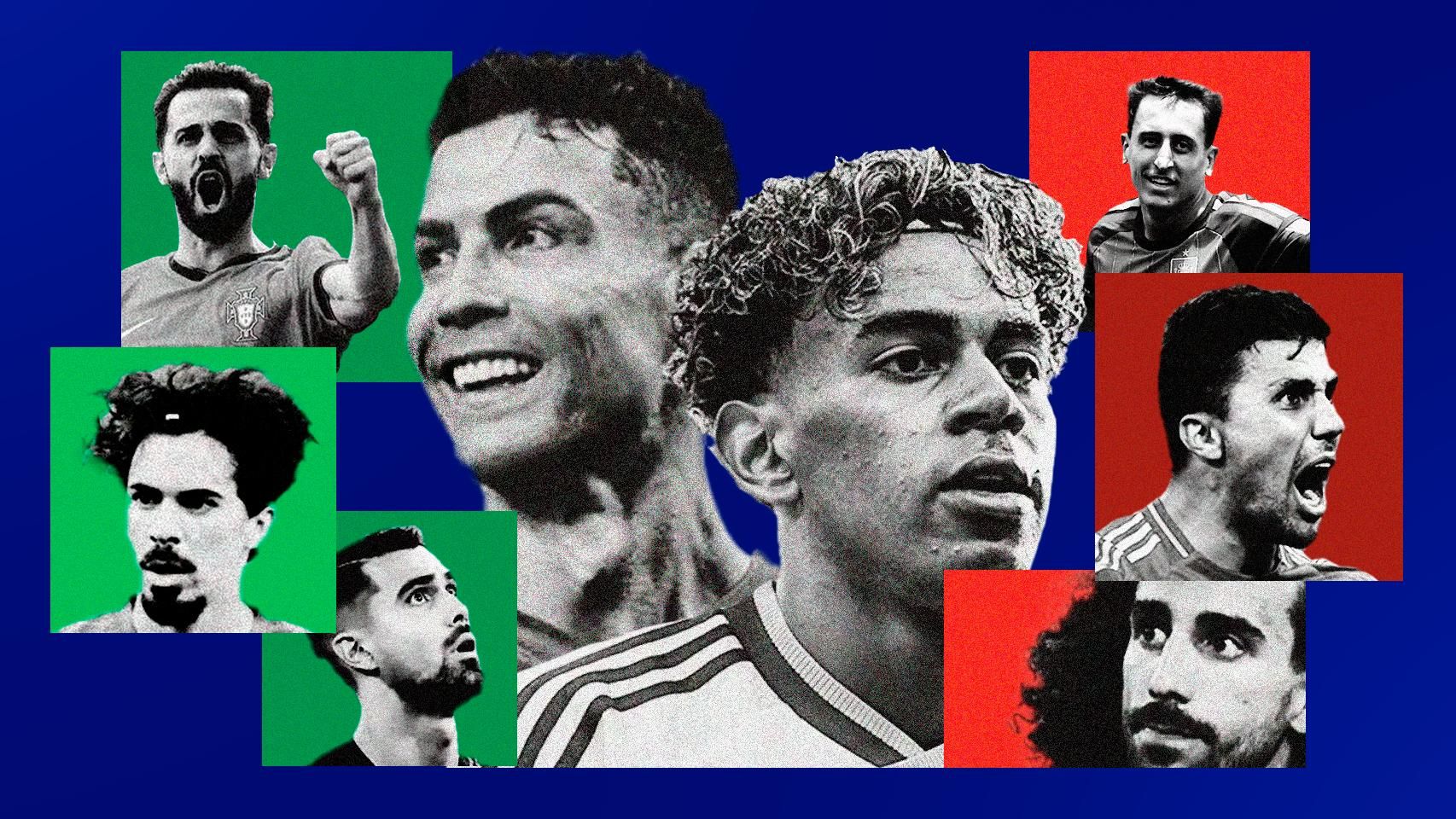 Montaje del partido entre Portugal y España.