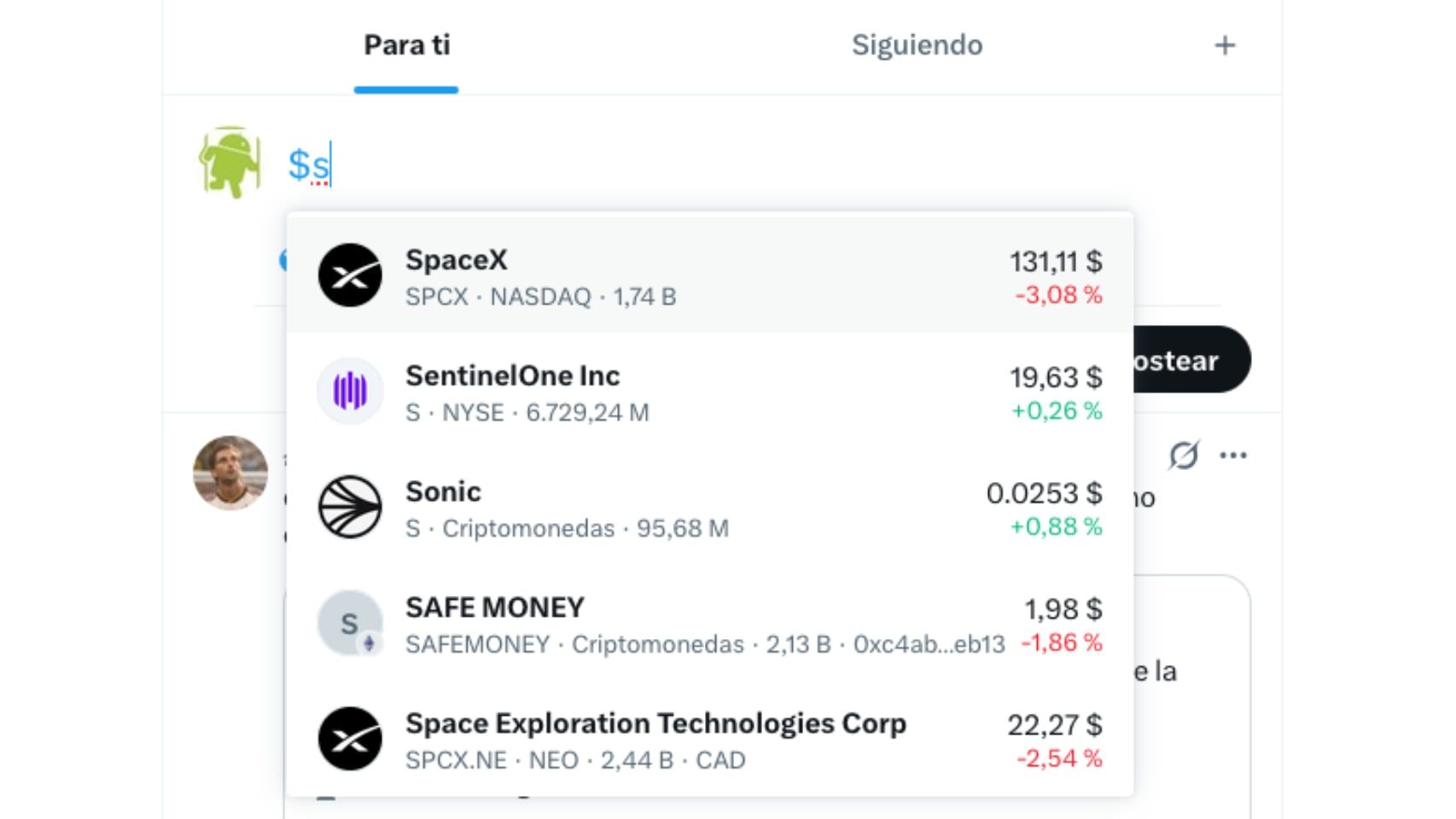 Acciones en X