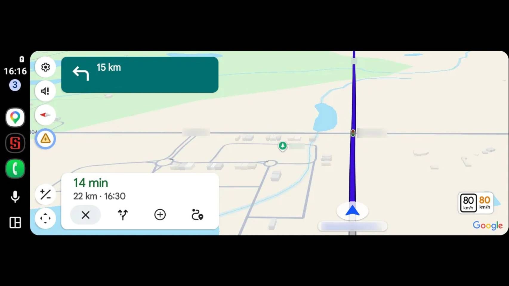 El velocímetro de Google Maps en Android Auto.