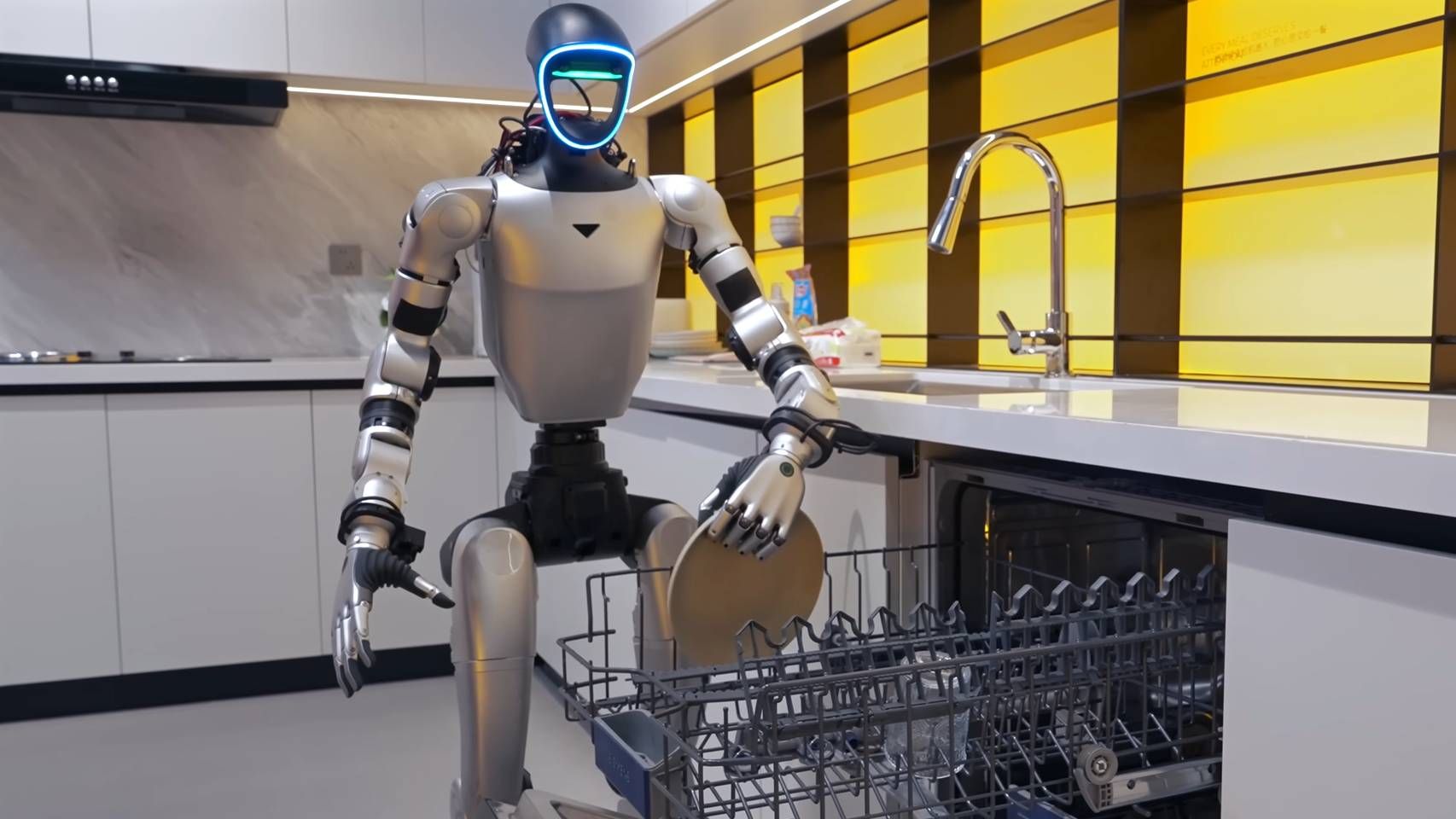 El robot Unitree realizando una tarea del hogar.