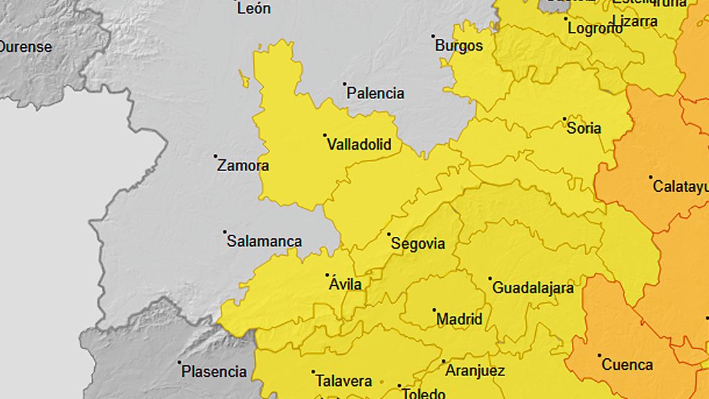 El mapa de avisos en Castilla y León.