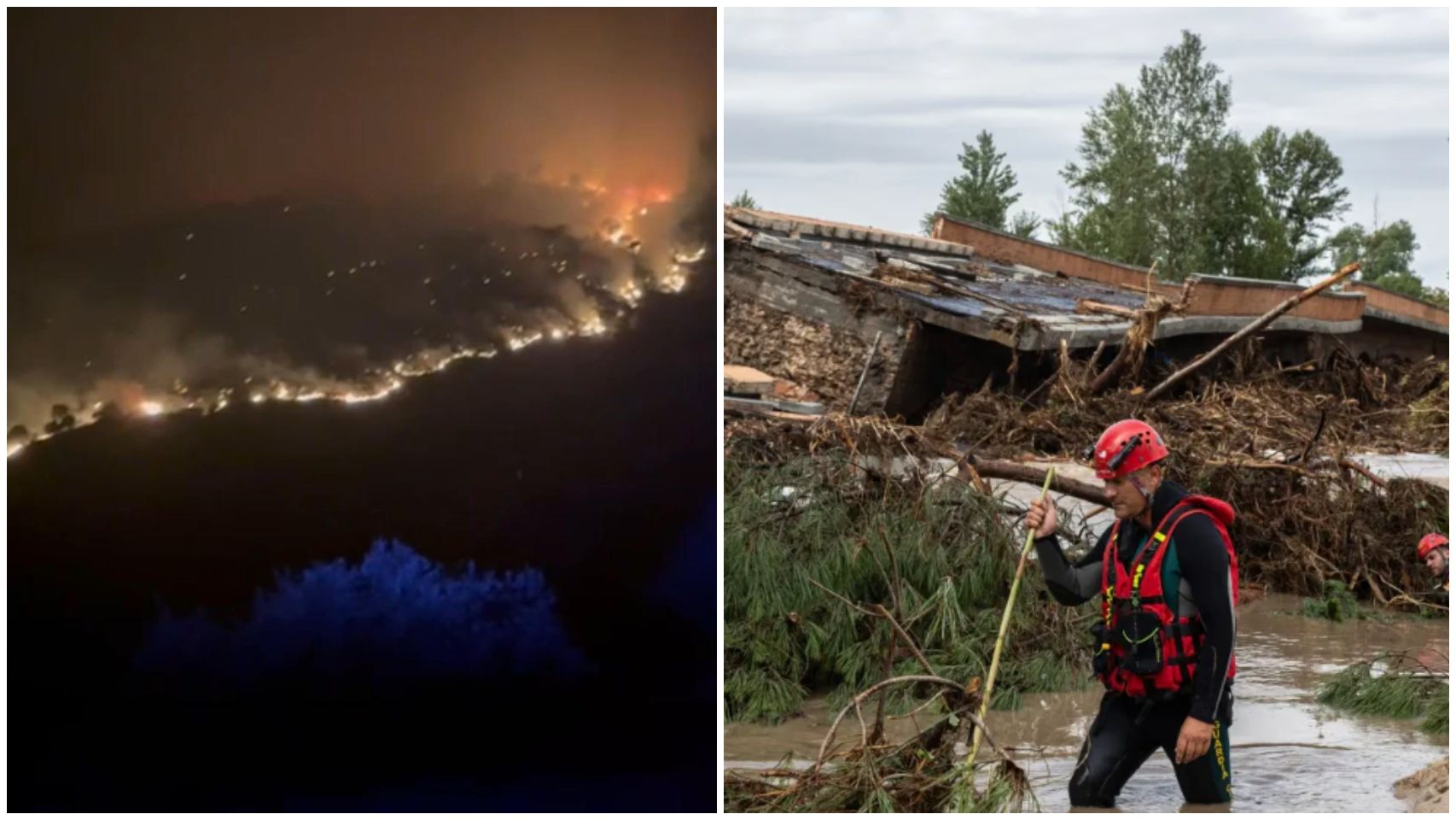 De izquierda a derecha: foto del incendio y de la DANA. 