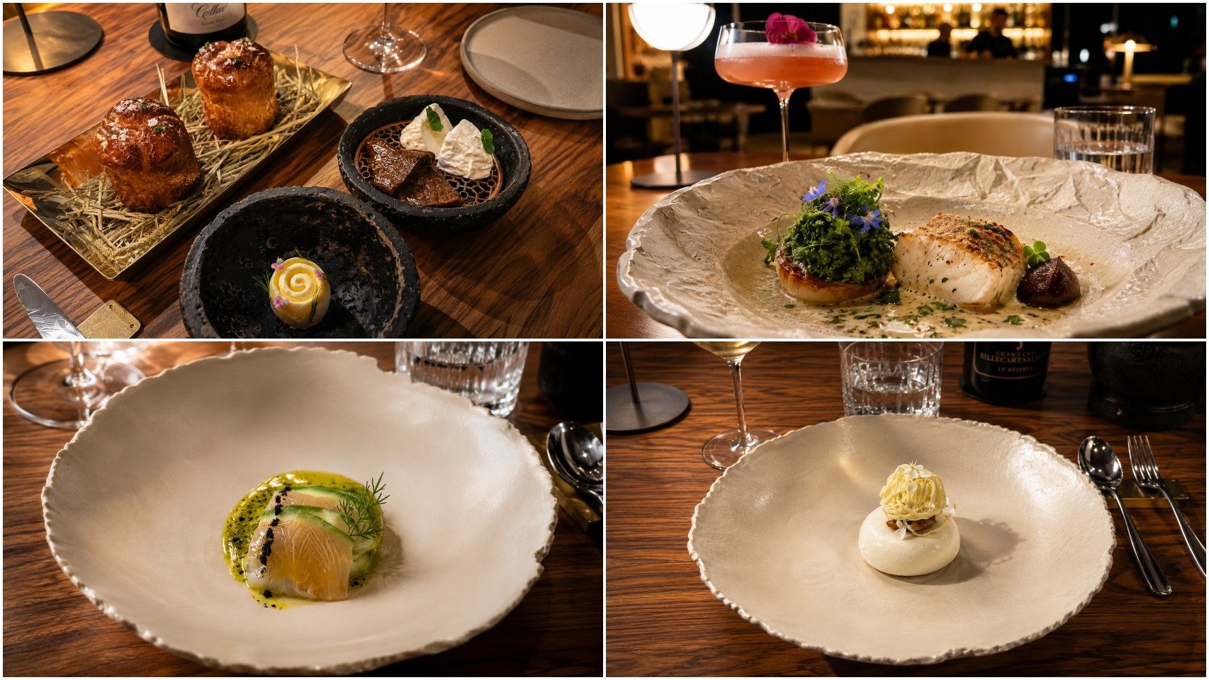 Algunas de las creaciones de Luís Ortiz, sobre la vajilla de diseño del BLACK MOON Gastrobar.