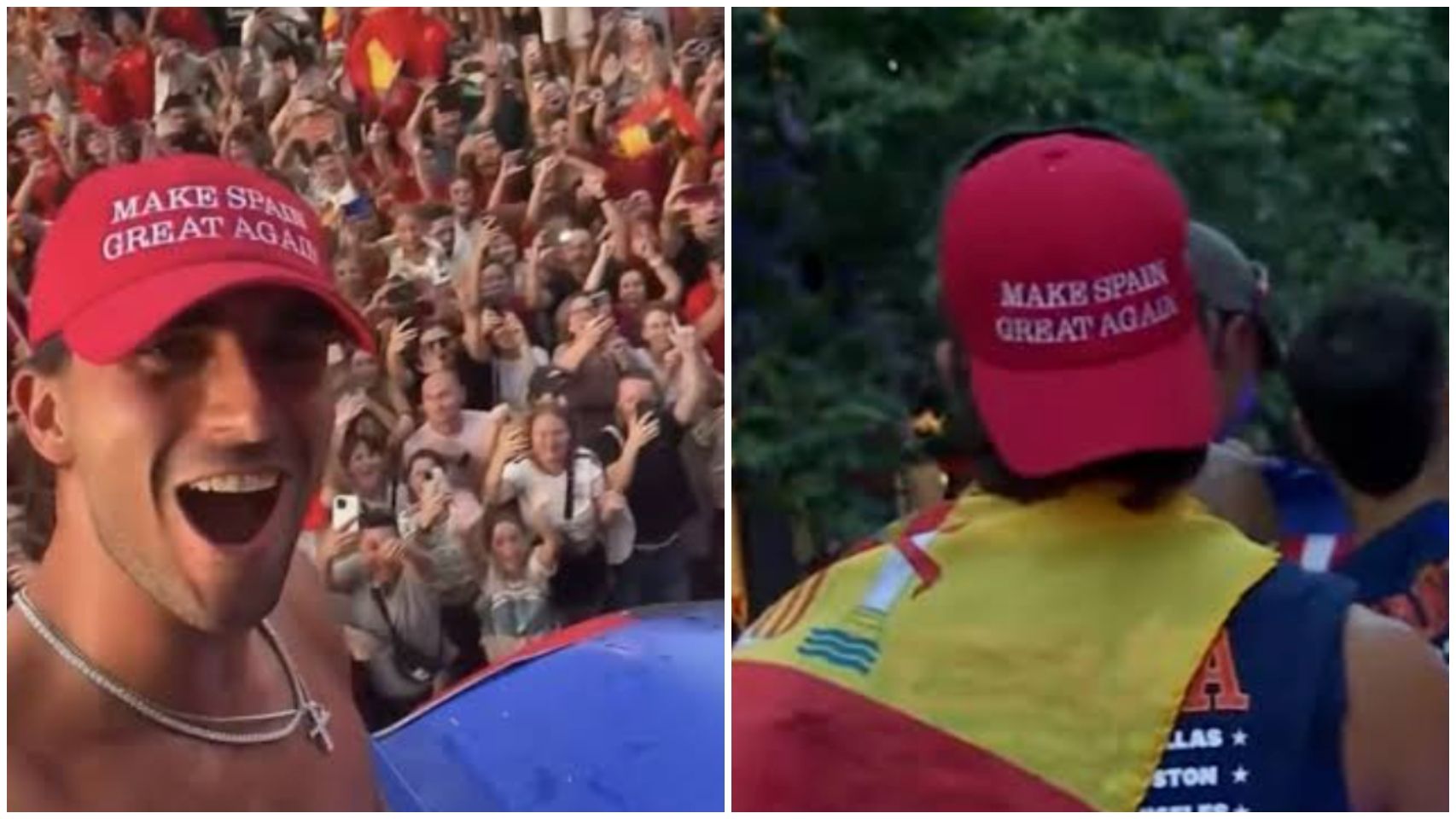 La gorra de 'Make Spain Great Again' que llevó Ferran Torres en la rúa del Mundial.
