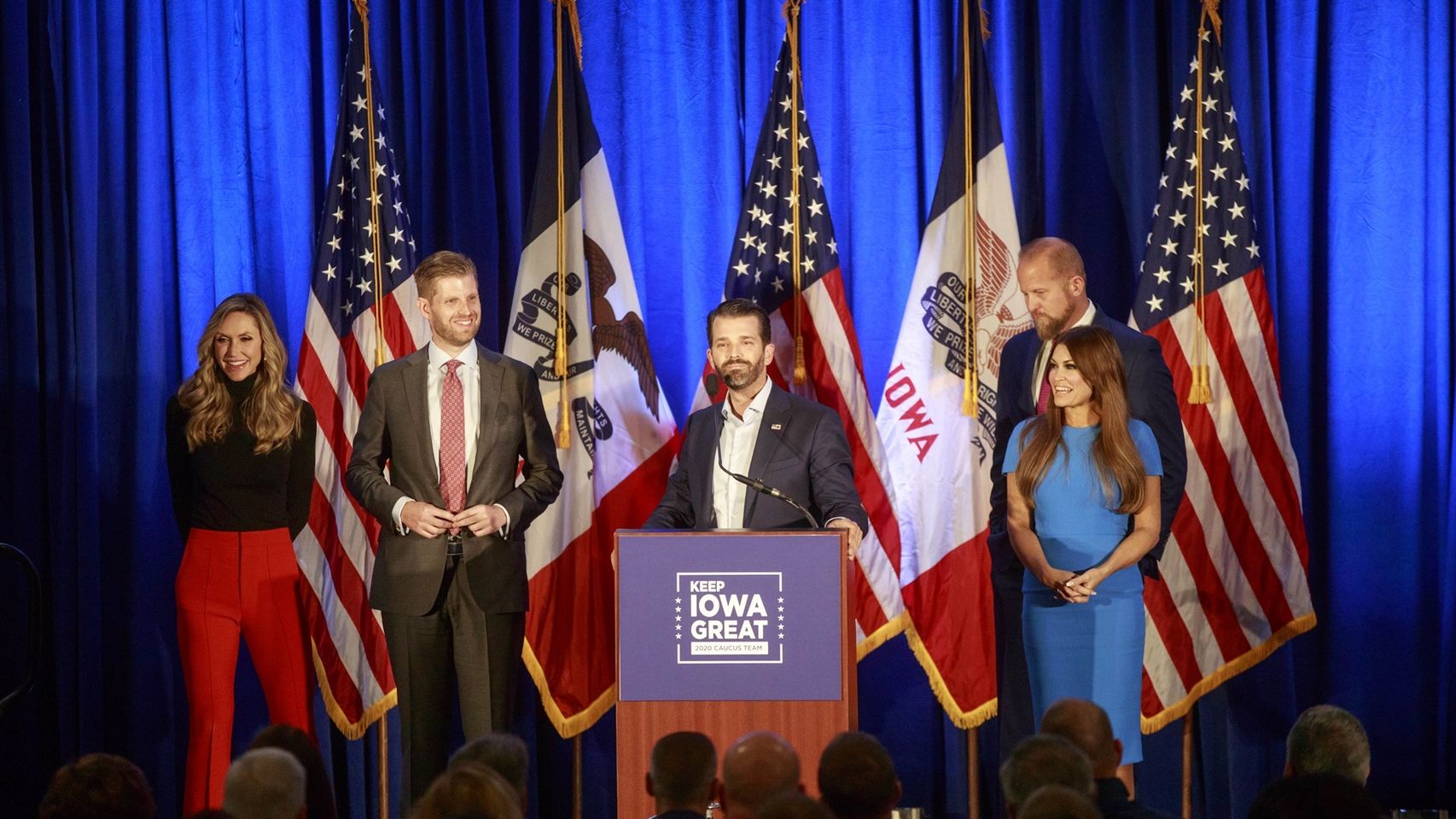 Miembros de la familia Trump comparecen en Des Moines (Iowa). Febrero de 2020.