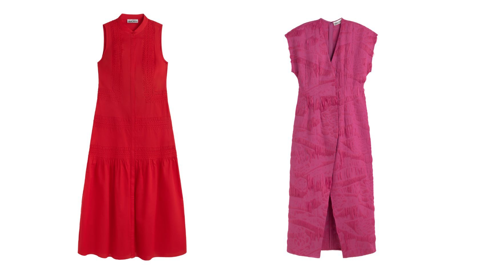 Vestido midi puntillas (izquierda): 169 euros. Vestido cruzado jacquard: 139 euros.