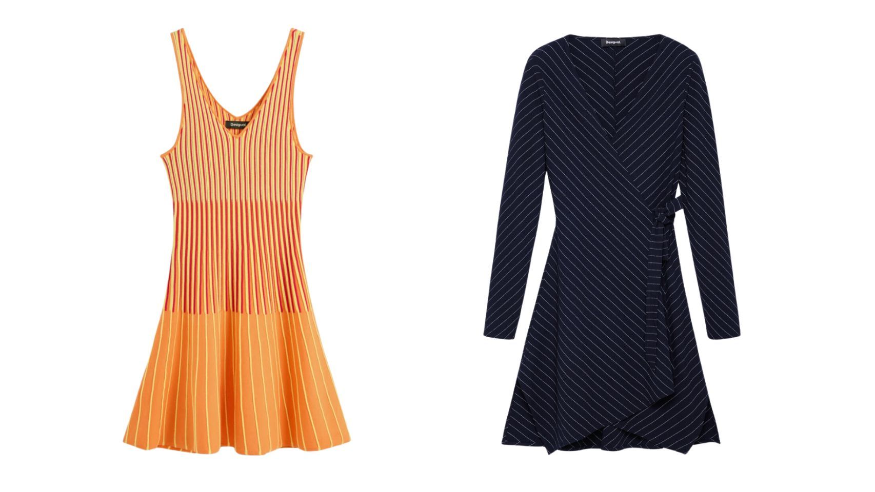 Vestido Punto Sin Mangas (izquierda): 89,95 euros. Vestido Escote V Manga Larga: 99,95 euros.