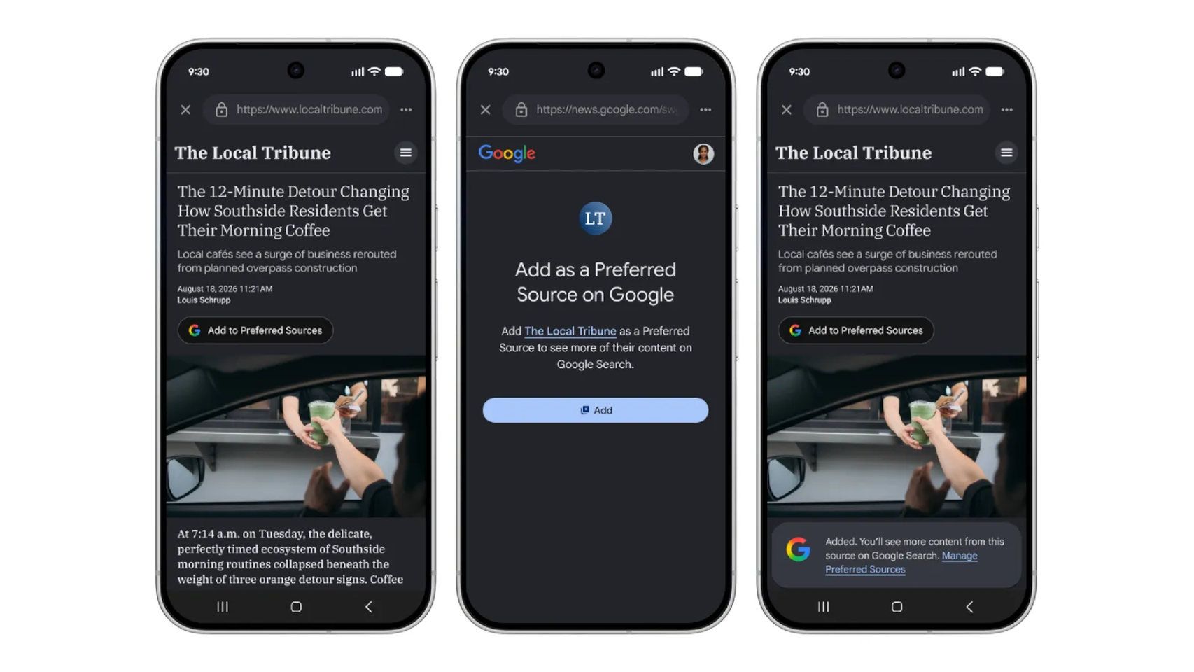 El nuevo botón para añadir una fuente preferida a Google