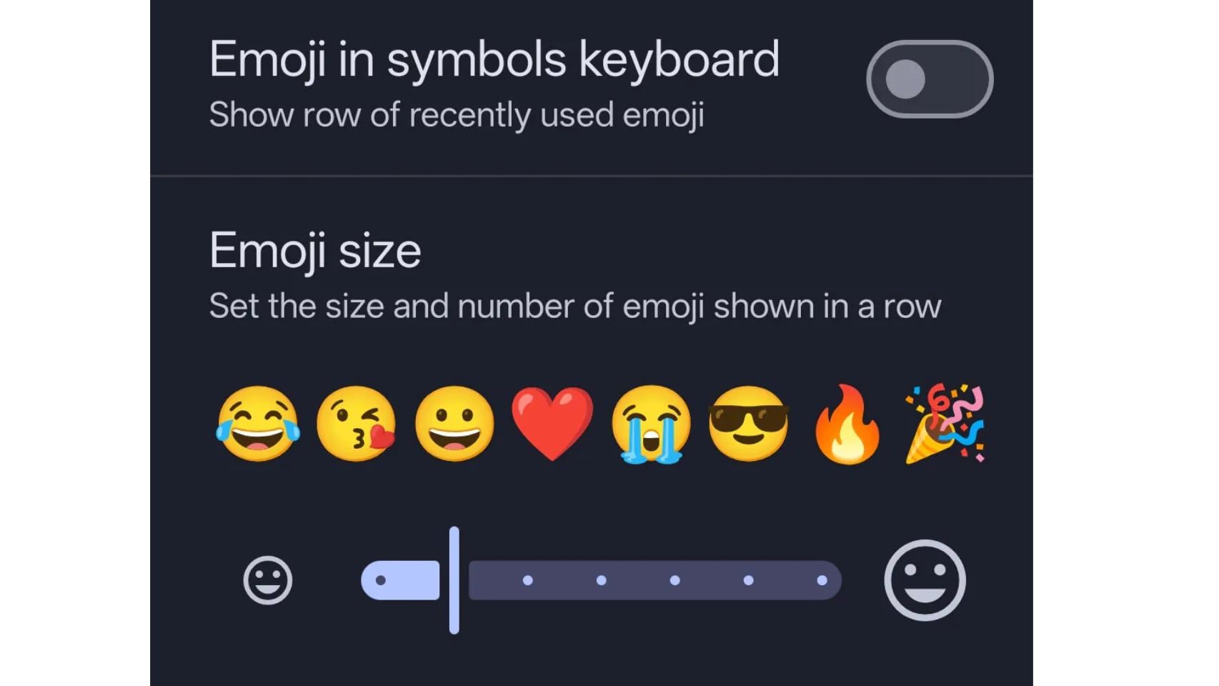 Deslizador del tamaño de los emojis