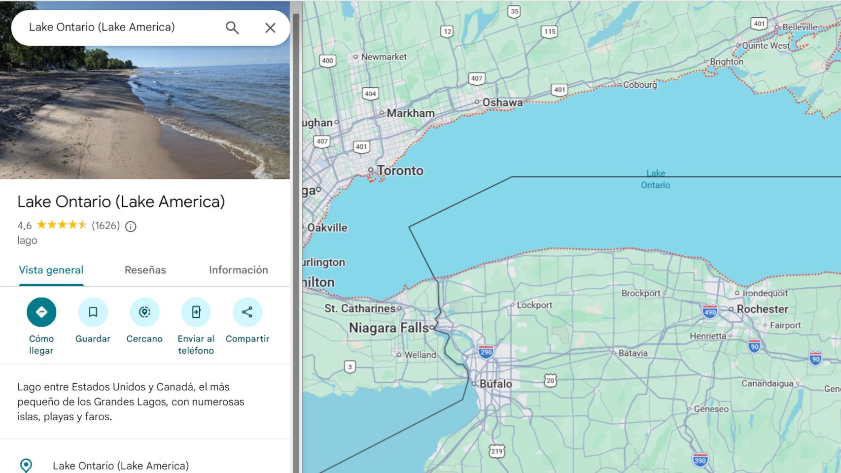 Google Maps ya ha cambiado el nombre del Lago Ontario