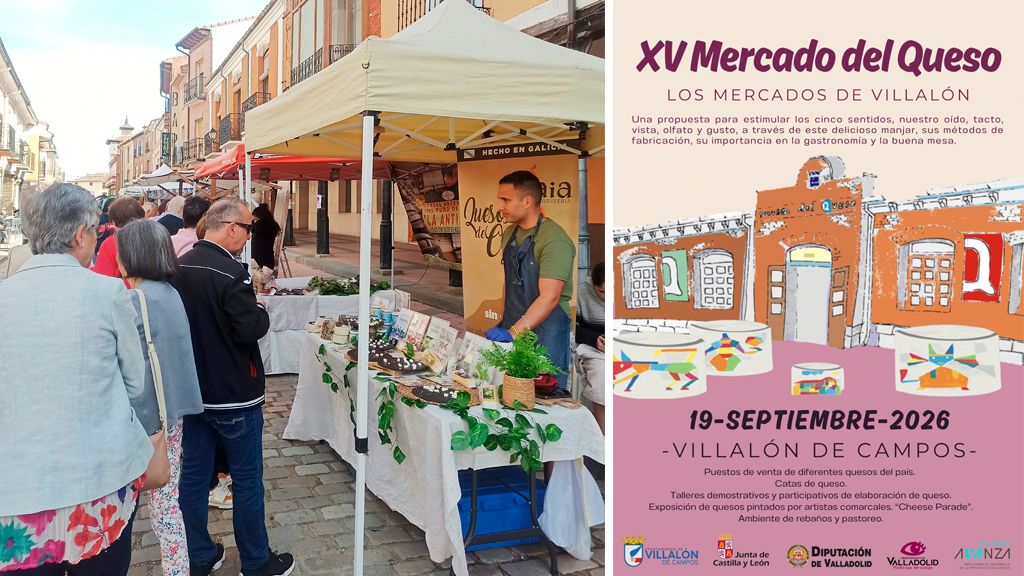 Imagen del Mercado del Queso en Villalón con el cartel del programa. 