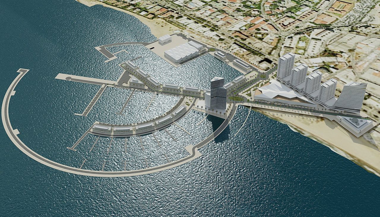 Diseño original del fallido proyecto del jeque Al Thani para ampliar el puerto de La Bajadilla, en Marbella.