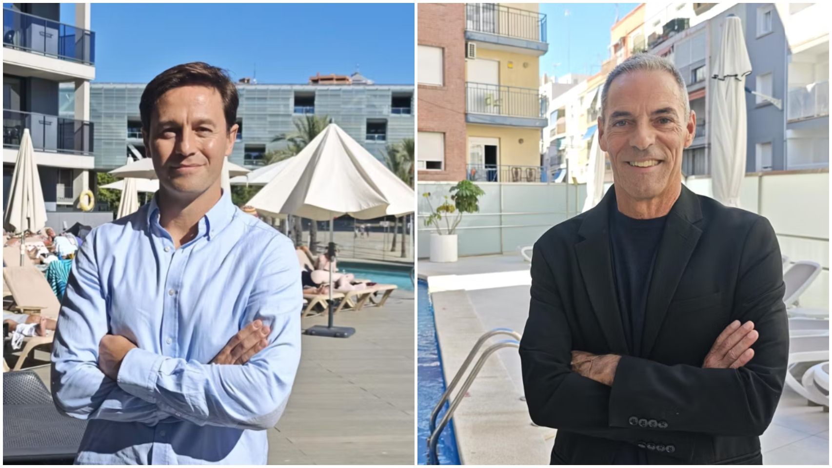 Gabriel y Carlos, en las terrazas de sus hoteles en Benidorm. 