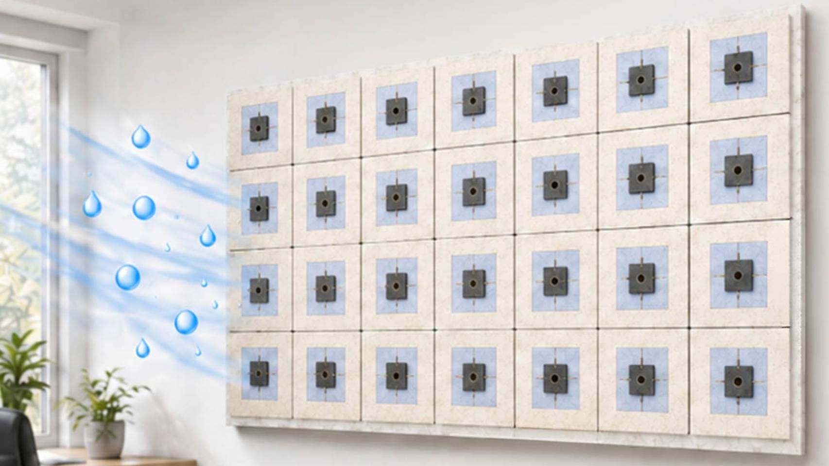 Concepto del papel pintado capaz de absorber la humedad y generar energía eléctrica.