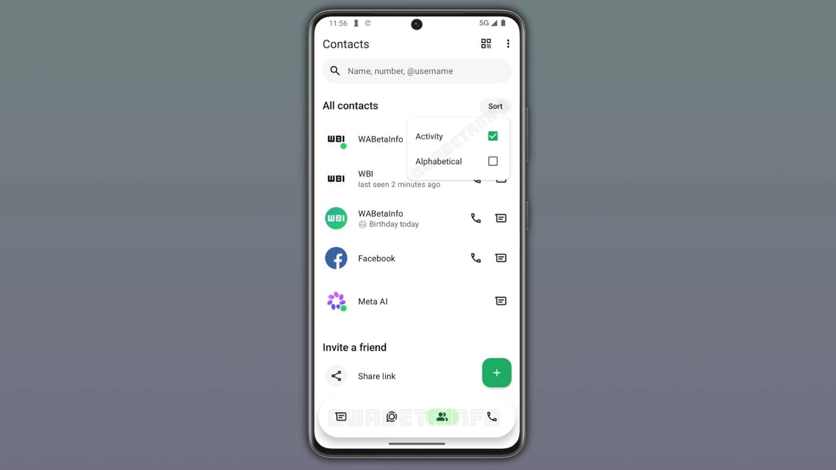 WhatsApp está probando una nueva pestaña de Contactos en Android.
